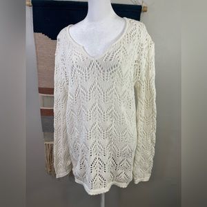 Vintage TWH Cotton Made in USA Crochet Open Knit Pullover M